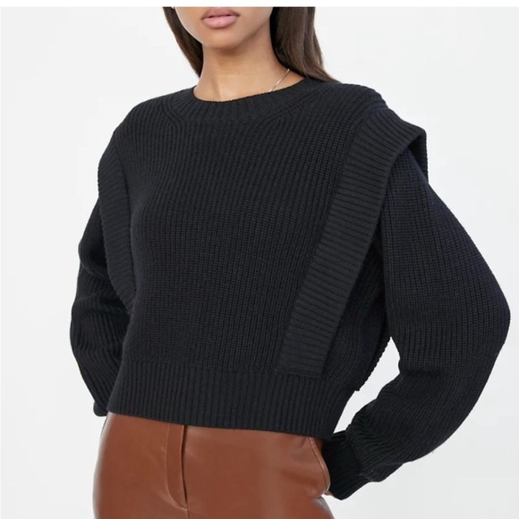 Babaton Black Ribbed Crew Neck Sweater - Picture 2 of 5